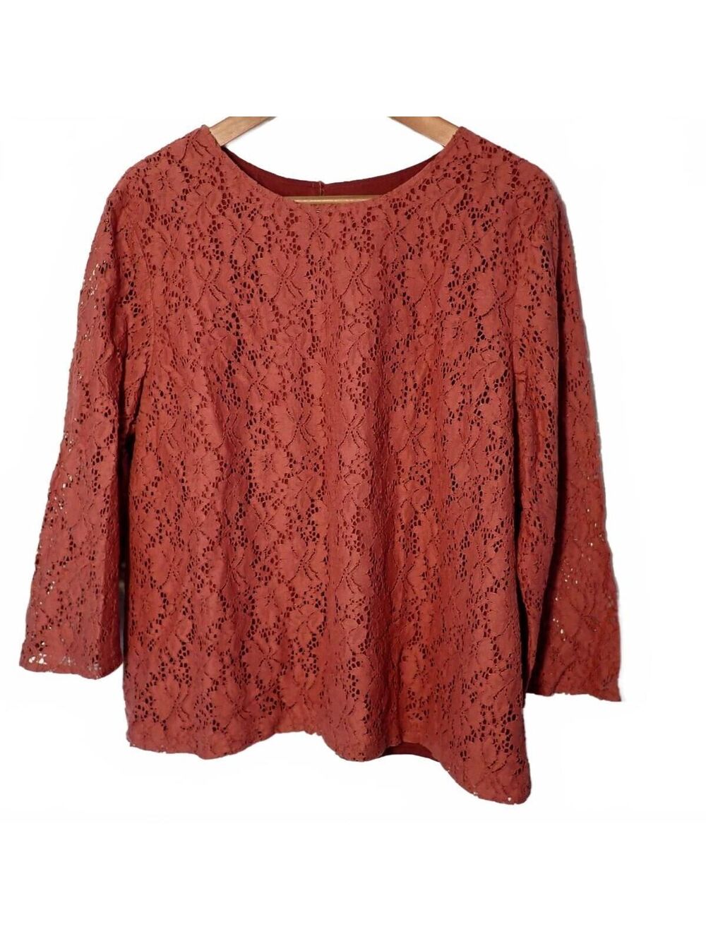 Pendleton Terracotta Rust Floral Lace 3/4 Sleeve Blouse Top Women's 16 XL